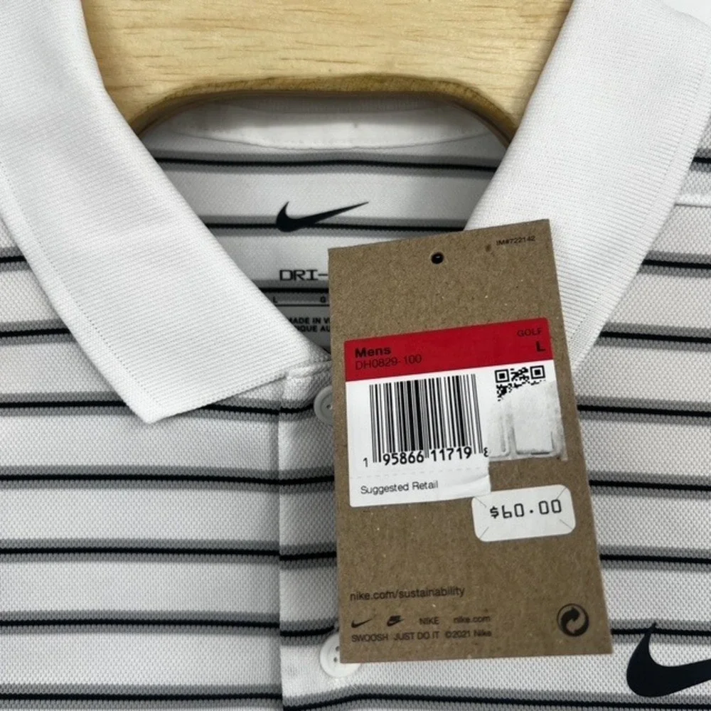 NWT Nike Golf Men's Large Dri-FIT Striped Polo Shirt White Black DH0829-100